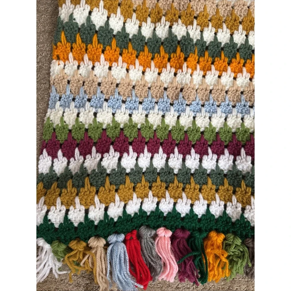 Vintage Crochet Afghan Throw Colorful 70